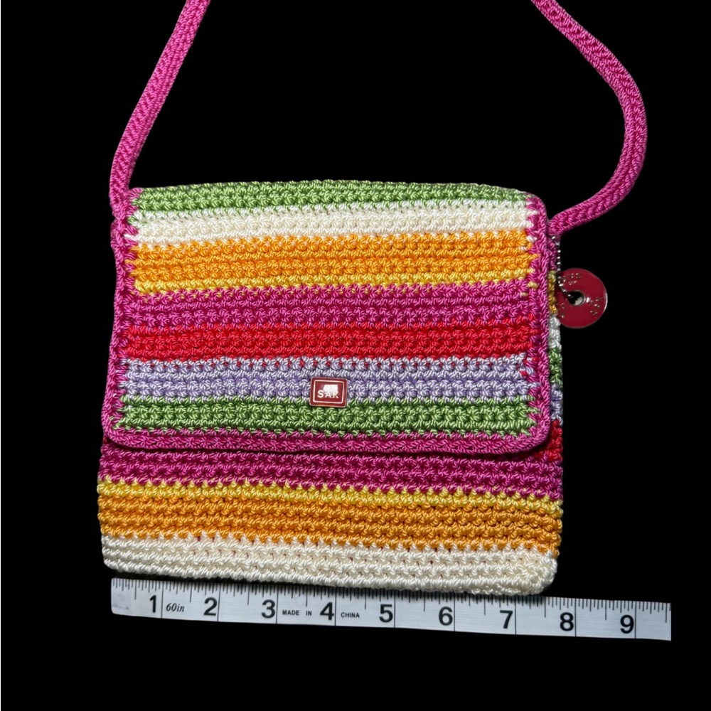 The Sak Colorful Striped Crochet Shoulder Bag with Red/Silver‎ Bag Charm - Picture 2 of 5